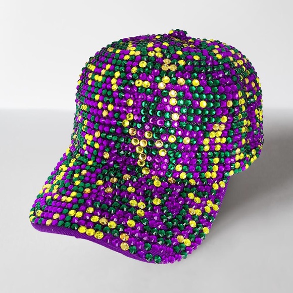 Bling Studded Mardi Gras Baseball Cap - Picture 2 of 3